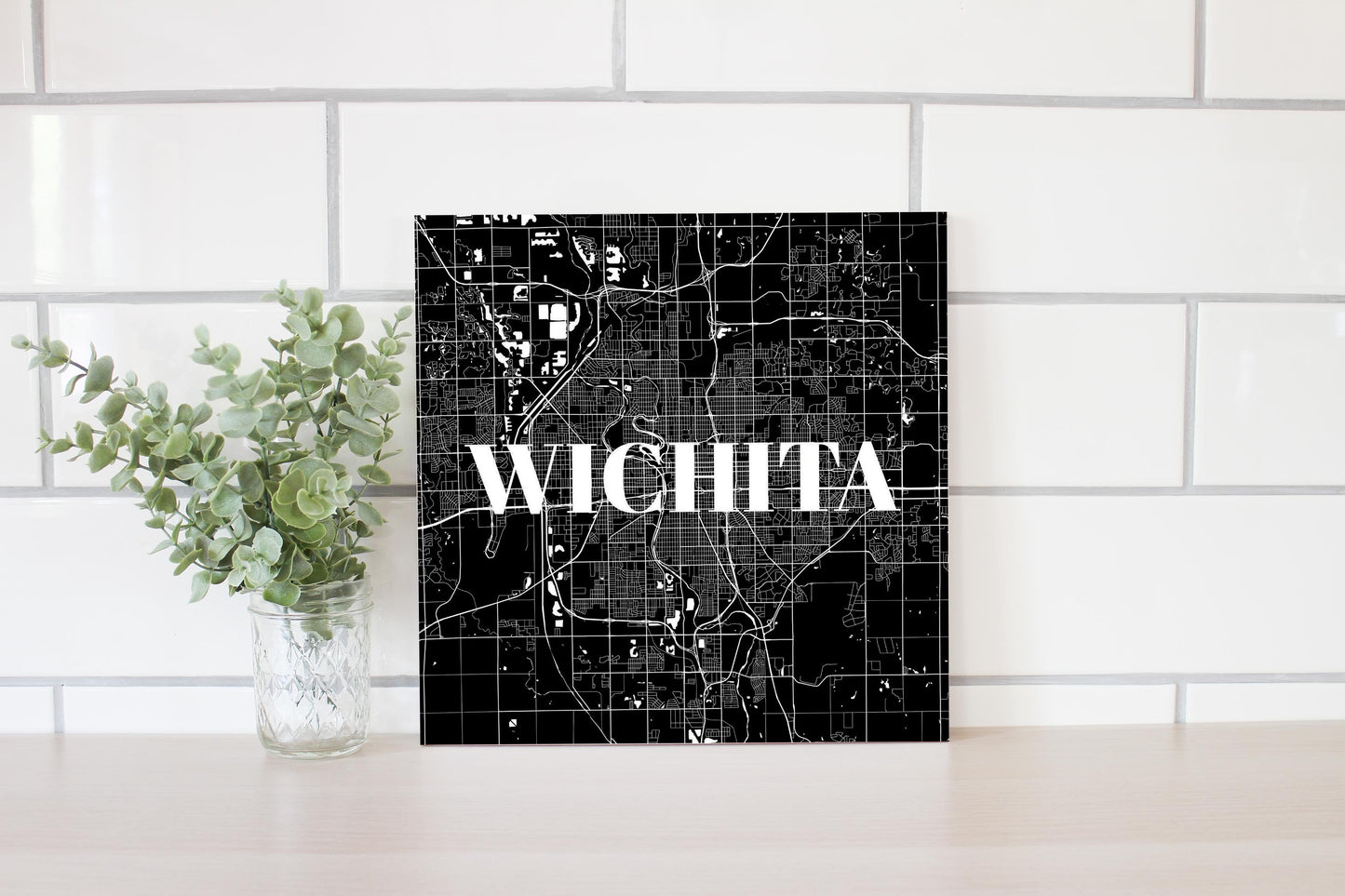 Minimalist B&W Kansas Wichita Map | Wood Sign | Eaches | Min 2