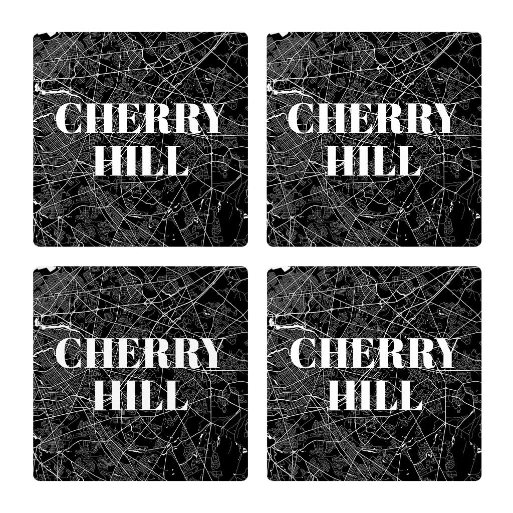 Minimalistic B&W New Jersey Cherry Hill Map | Absorbent Coasters | Set of 4 | Min 2