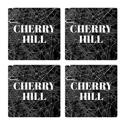 Minimalistic B&W New Jersey Cherry Hill Map | Absorbent Coasters | Set of 4 | Min 2