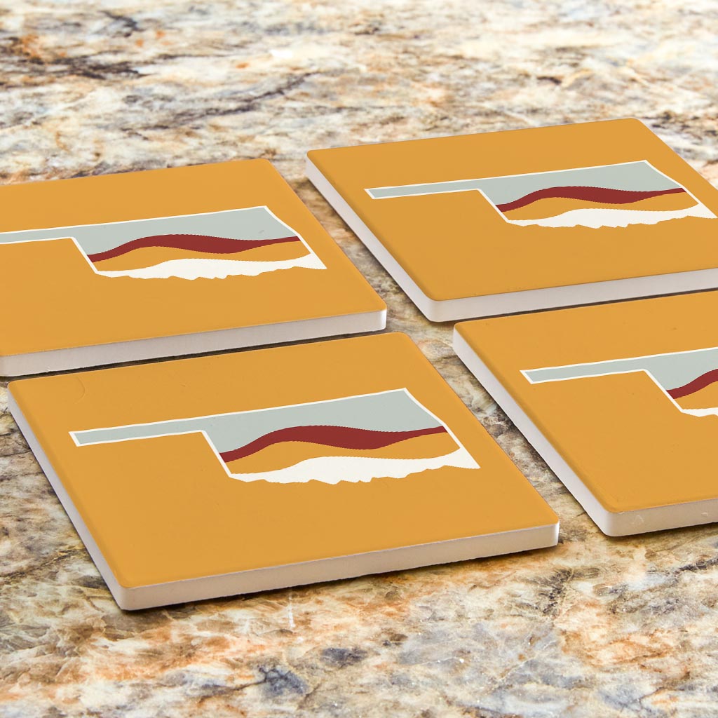 Modern Minimalist Oklahoma Orange Retro State Shape Hills| Absorbent Coasters | Set of 4 | Min 2