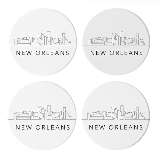 Modern Louisiana New Orleans City Line Drawing | Absorbent Coasters | Set of 4 | Min 2