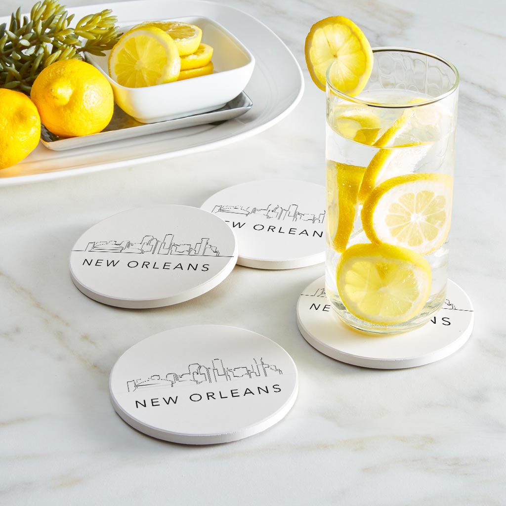 Modern Louisiana New Orleans City Line Drawing | Absorbent Coasters | Set of 4 | Min 2