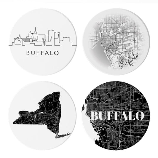 Minimalistic B&W New York Buffalo State| Absorbent Coasters | Set of 4 | Min 2