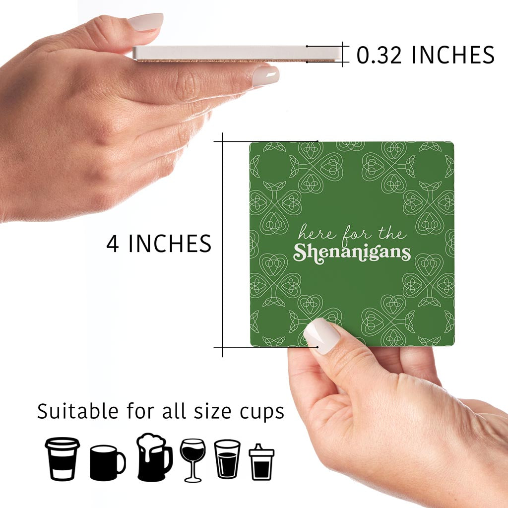 Dark Green Shamrock Here For The Shenanigans | Absorbent Coasters | Set of 4 | Min 2