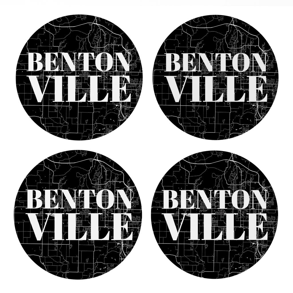 Minimalist B&W Arkansas Bentonville Map| Absorbent Coasters | Set of 4 | Min 2