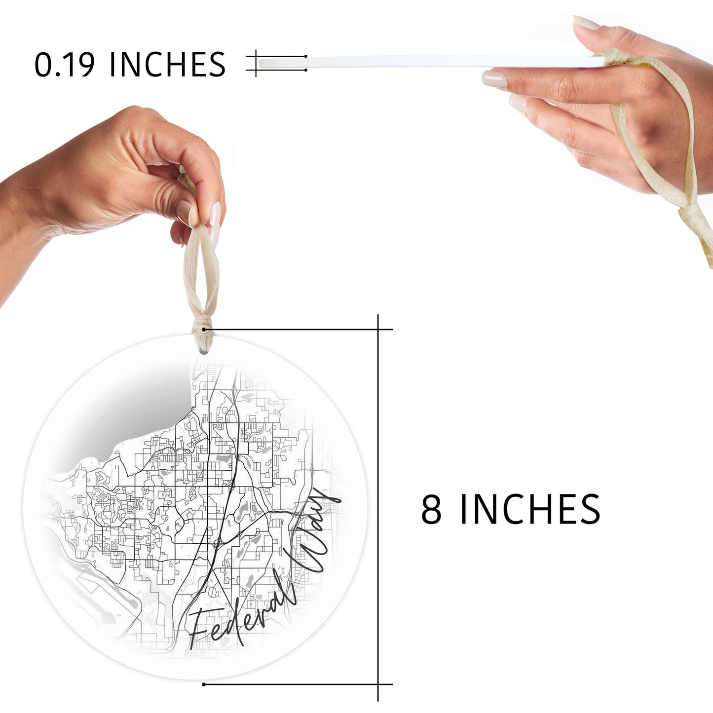 Minimalistic B&W Washington Federal Way Circle Map | Wood Ornament | Eaches | Min 1