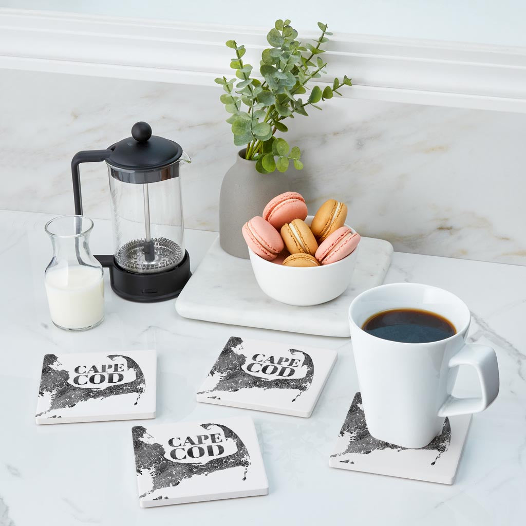 Minimalistic B&W Cape Cod Map | Absorbent Coasters | Set of 4 | Min 2