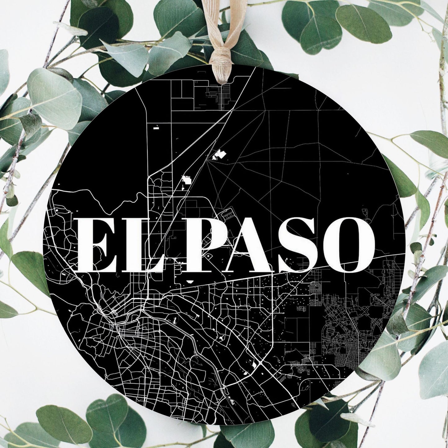 Minimalistic B&W Texas El Paso Map | Wood Ornament | Eaches | Min 1