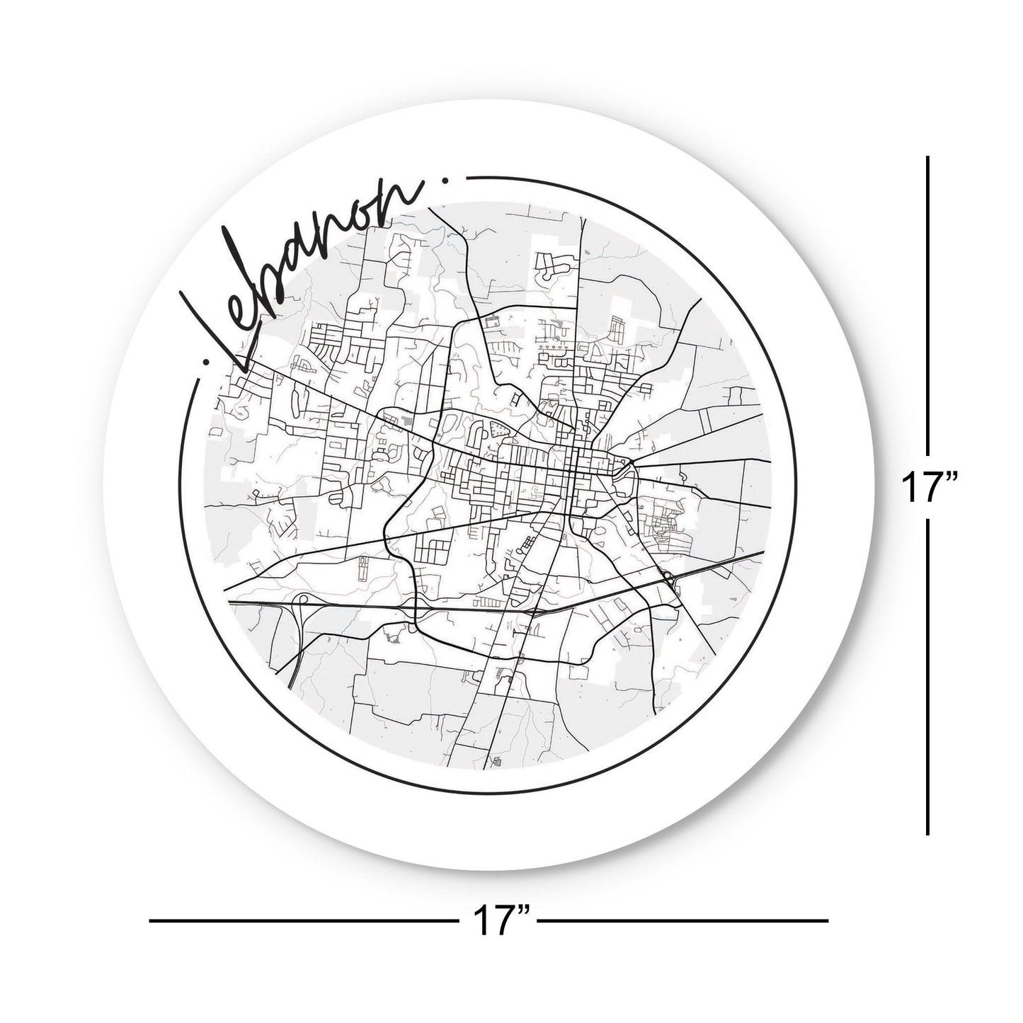 Minimalist B&W Tennessee Lebanon Circle Map | Wood Sign | Eaches | Min 1