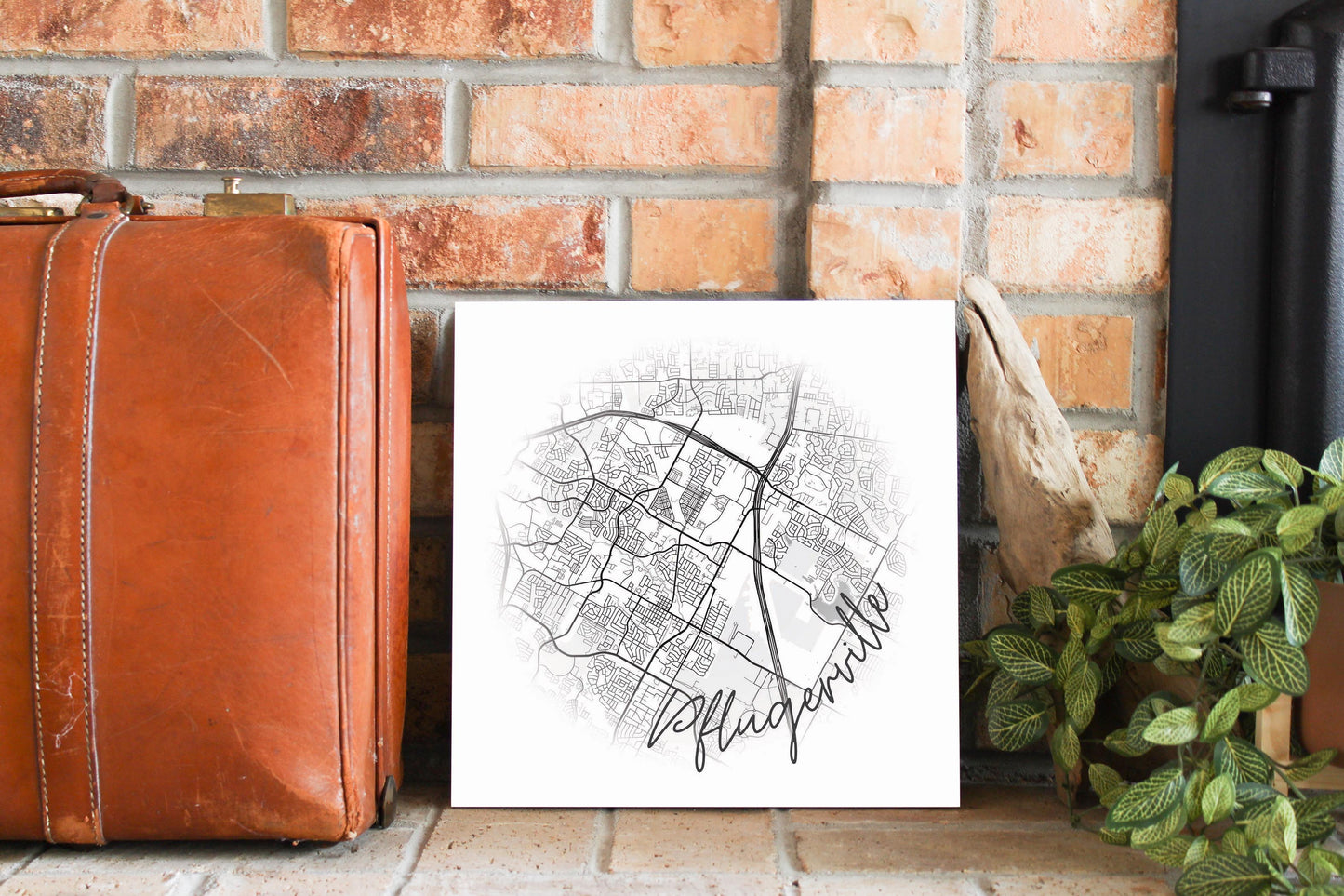 Minimalistic B&W Texas Pflugerville Circle Map | Wood Sign | Eaches | Min 2