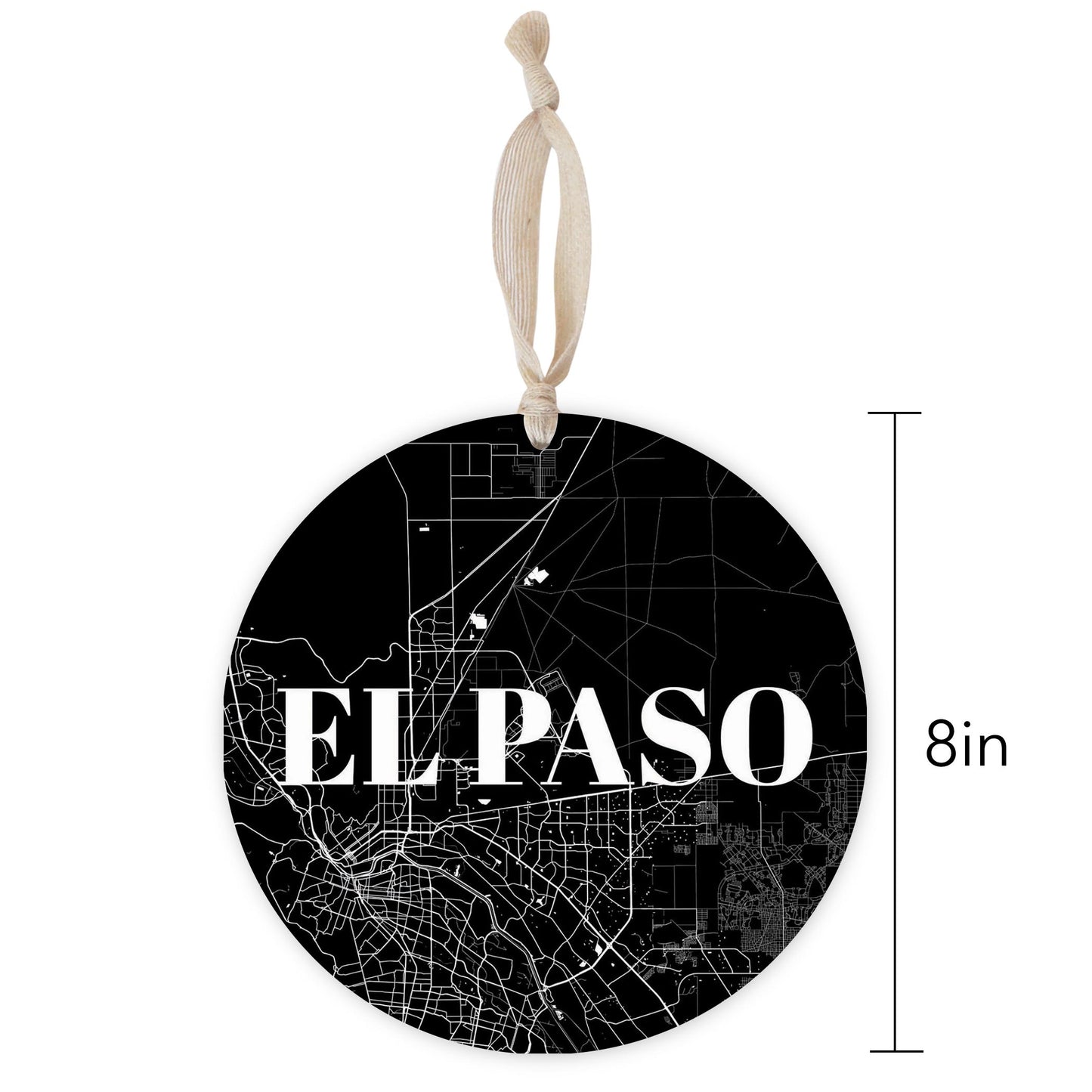 Minimalistic B&W Texas El Paso Map | Wood Ornament | Eaches | Min 1