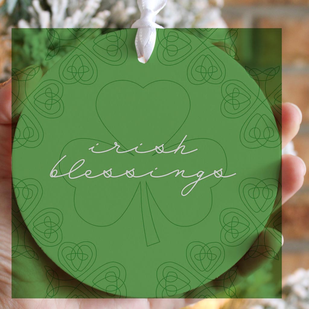 Light Green Shamrock Irish Blessings | Wood Ornament | Eaches | Min 6