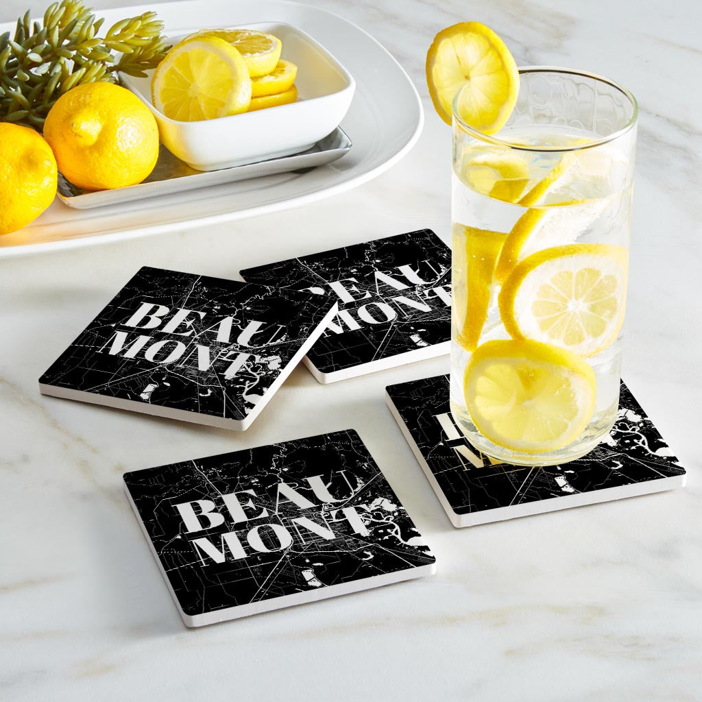 Minimalistic B&W Texas Beaumont Map | Absorbent Coasters | Set of 4 | Min 2