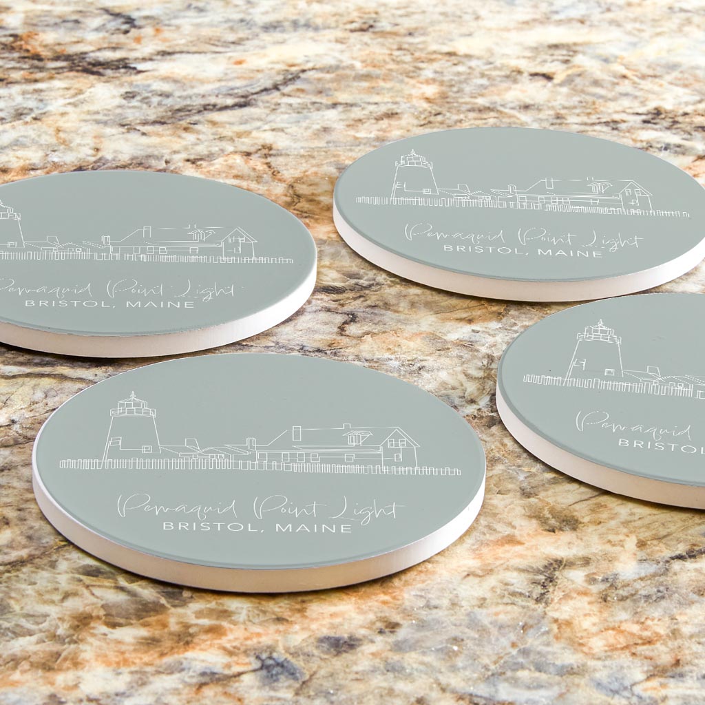 Pemaquid Point Light Muted Coastal | Absorbent Coasters | Set of 4 | Min 2