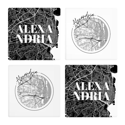 Minimalistic B&W Virginia Alexandria Maps | Absorbent Coasters | Set of 4 | Min 2