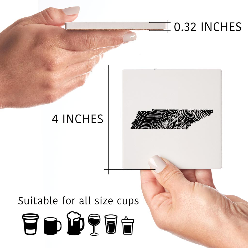 Minimalist B&W Tennessee State Shape | Absorbent Coasters | Set of 4 | Min 2