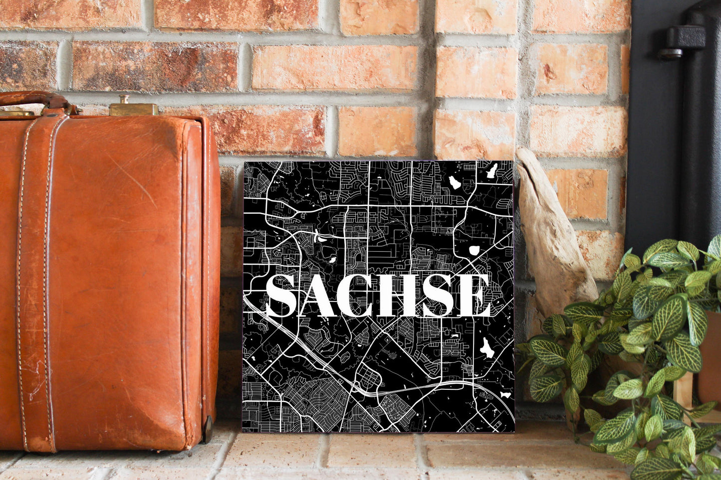 Minimalistic B&W Texas Sachse Map | Wood Sign | Eaches | Min 2