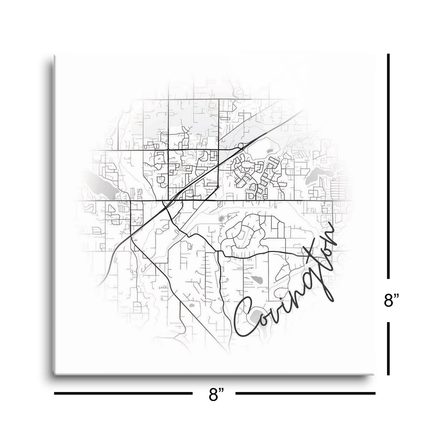 Minimalistic B&W Washington Covington Circle Map | Hi-Def Glass Art | Eaches | Min 2