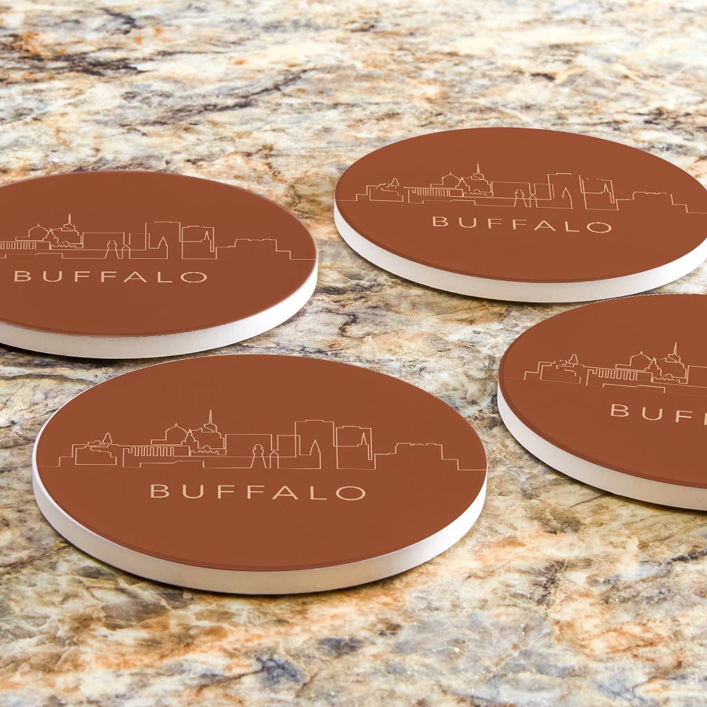 Modern Minimalist New York Buffalo Skyline | Absorbent Coasters | Set of 4 | Min 2