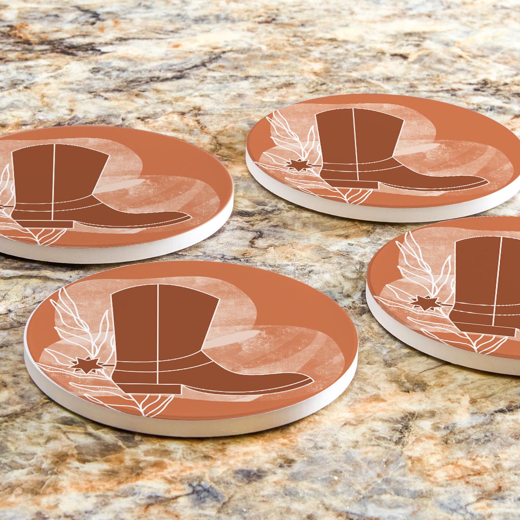 Modern Minimalist Texas Cowboy Boot | Absorbent Coasters | Set of 4 | Min 2