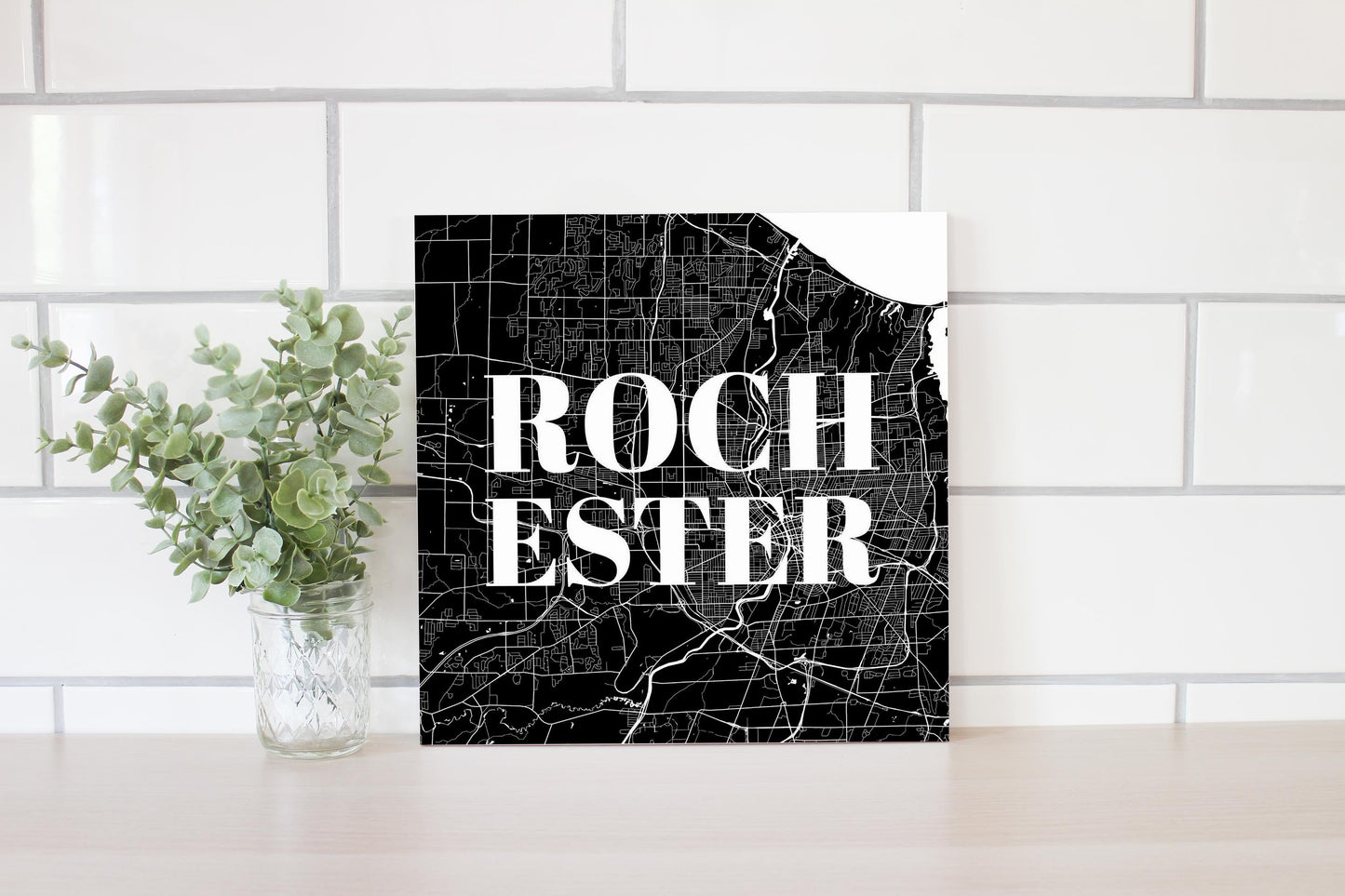 Minimalistic B&W New York Rochester Map | Wood Sign | Eaches | Min 2