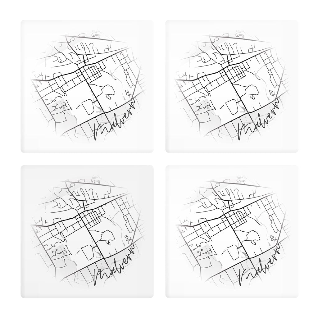 Minimalistic B&W Pennsylvania Malvern Circle Map | Absorbent Coasters | Set of 4 | Min 2