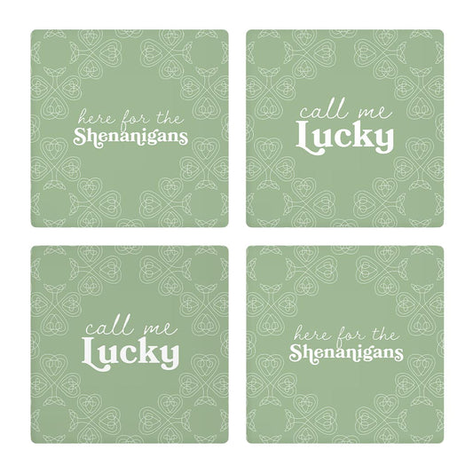 Sage Green Shamrock Funny Sayings | Absorbent Coasters | Set of 4 | Min 2