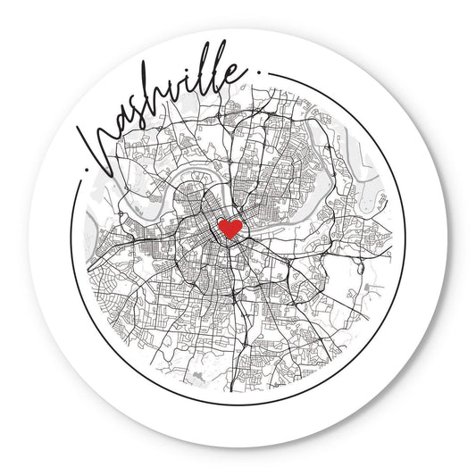 Minimalist B&W Tennessee Nashville Circle Map Heart | Wood Sign | Eaches | Min 1