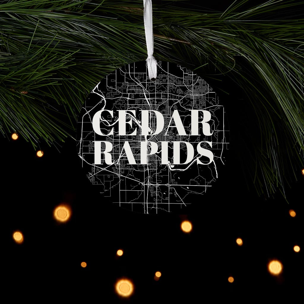 Minimalistic B&W Iowa Cedar Rapids Map | Wood Ornament | Eaches | Min 6