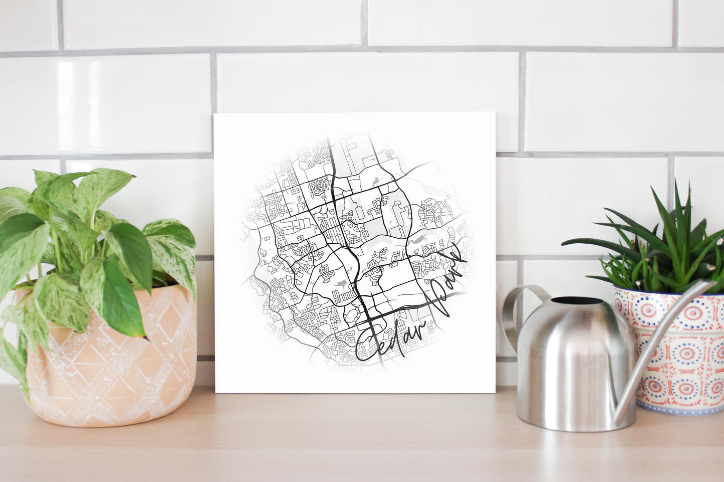 Minimalistic B&W Texas Cedar Park Circle Map | Wood Sign | Eaches | Min 2