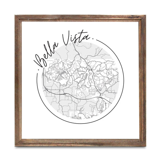 Minimalist B&W Arkansas Bella Vista Circle Map | Wood Sign | Eaches | Min 1