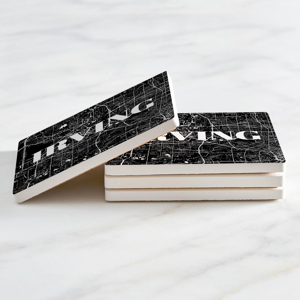 Minimalistic B&W Texas Irving Map | Absorbent Coasters | Set of 4 | Min 2