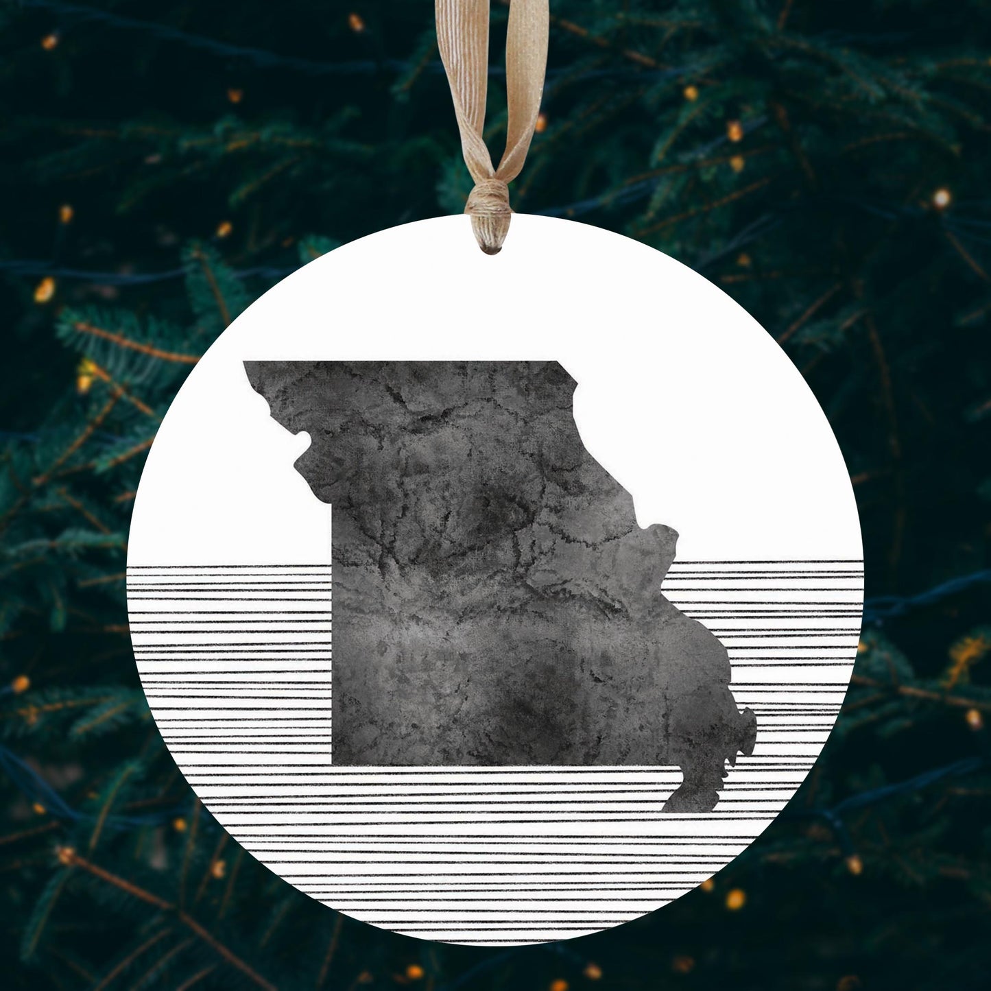 Minimalist B&W Missouri State With Straight Lines | Wood Ornament | Eaches | Min 1