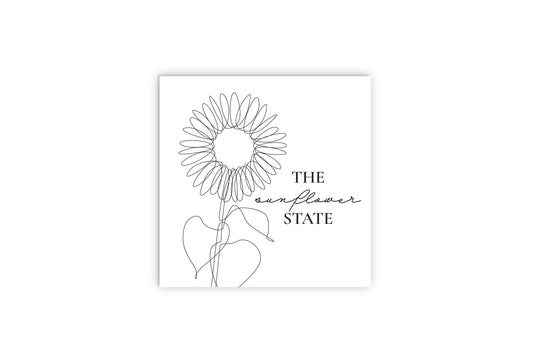 Minimalist B&W Kansas Sunflower Line Drawing | Wood Sign | Eaches | Min 2