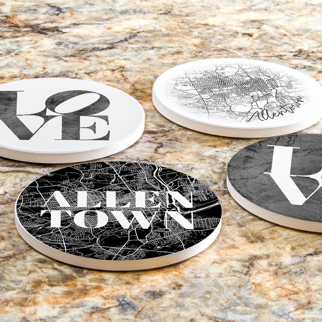 Minimalistic B&W Pennsylvania Allentown Maps Love| Absorbent Coasters | Set of 4 | Min 2