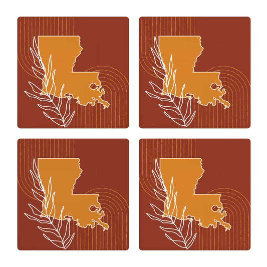 Modern Minimalist Louisiana State Shape With Leaf | Absorbent Coasters | Set of 4 | Min 2