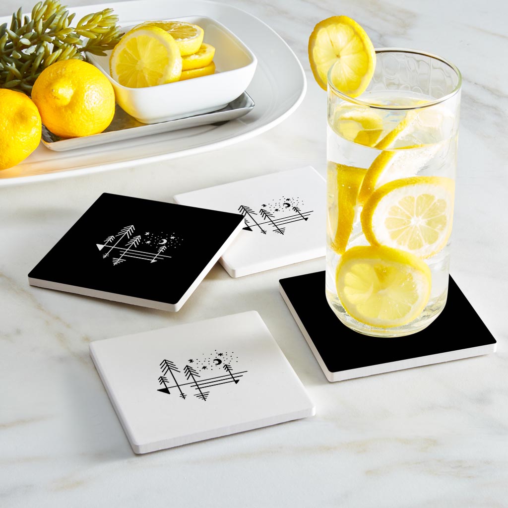 Minimalistic Tree Line Drawings | Absorbent Coasters | Set of 4 | Min 2