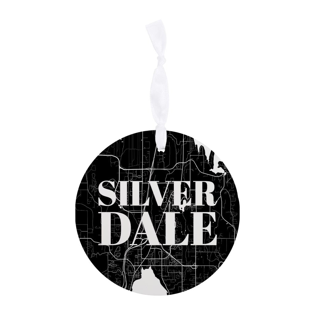 Minimalistic B&W Washington Silverdale Map | Wood Ornament | Eaches | Min 6