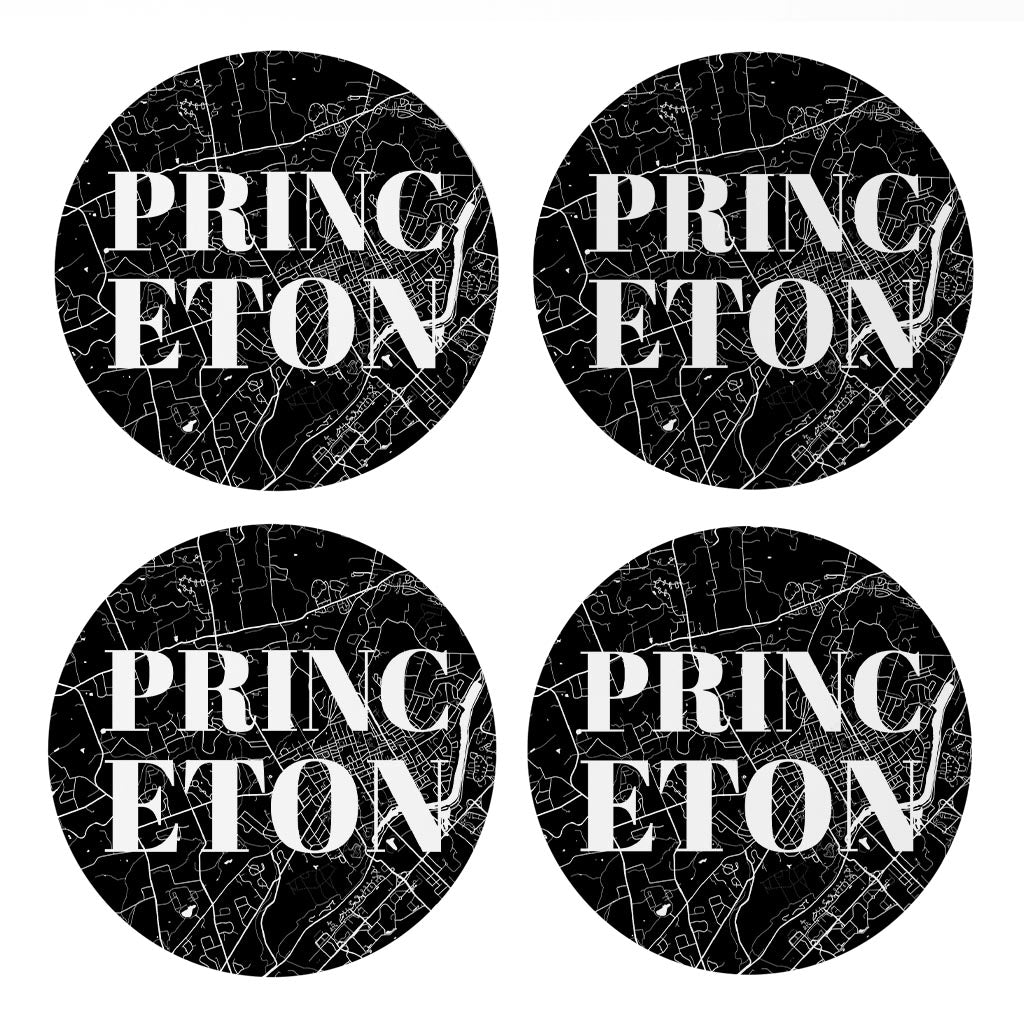 Minimalistic B&W New Jersey Princeton Map | Absorbent Coasters | Set of 4 | Min 2