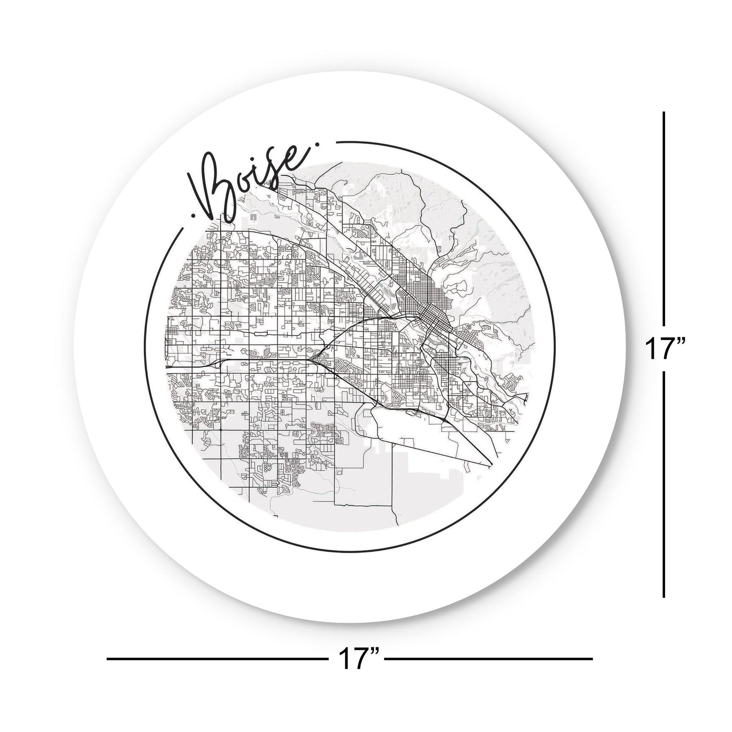 Minimalist B&W Idaho Boise Circle Map | Wood Sign | Eaches | Min 1