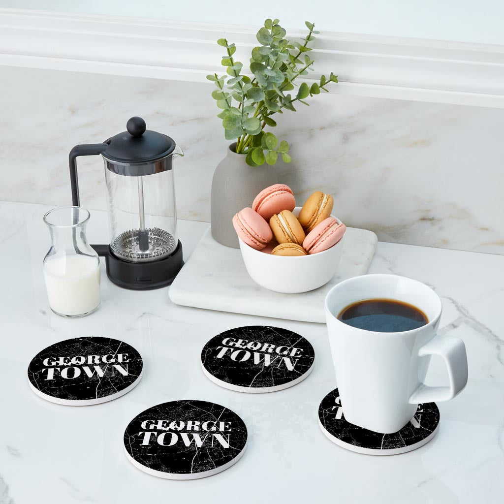 Minimalistic B&W Texas Georgetown Map | Absorbent Coasters | Set of 4 | Min 2