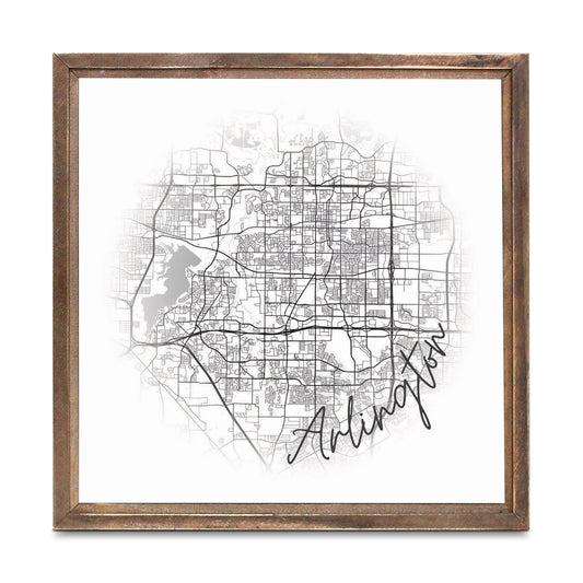 Minimalistic B&W Texas Arlington Circle Map | Wood Sign | Eaches | Min 1