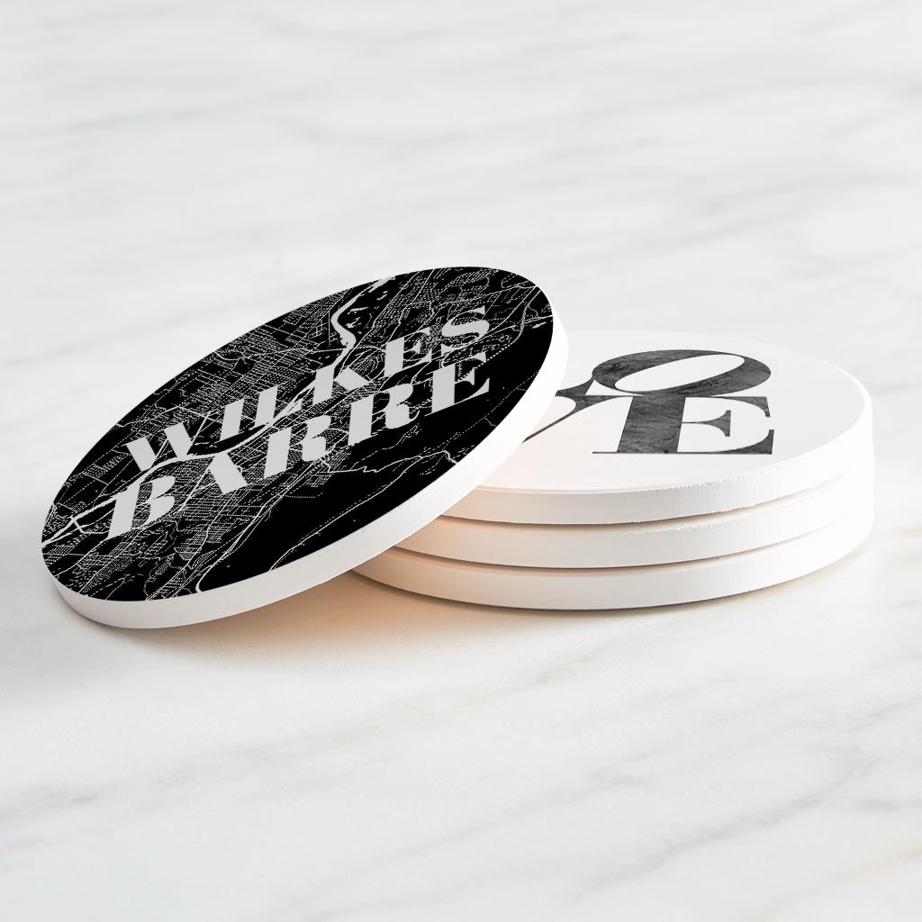 Minimalistic B&W Pennsylvania Wilkes Barre Maps Love | Absorbent Coasters | Set of 4 | Min 2