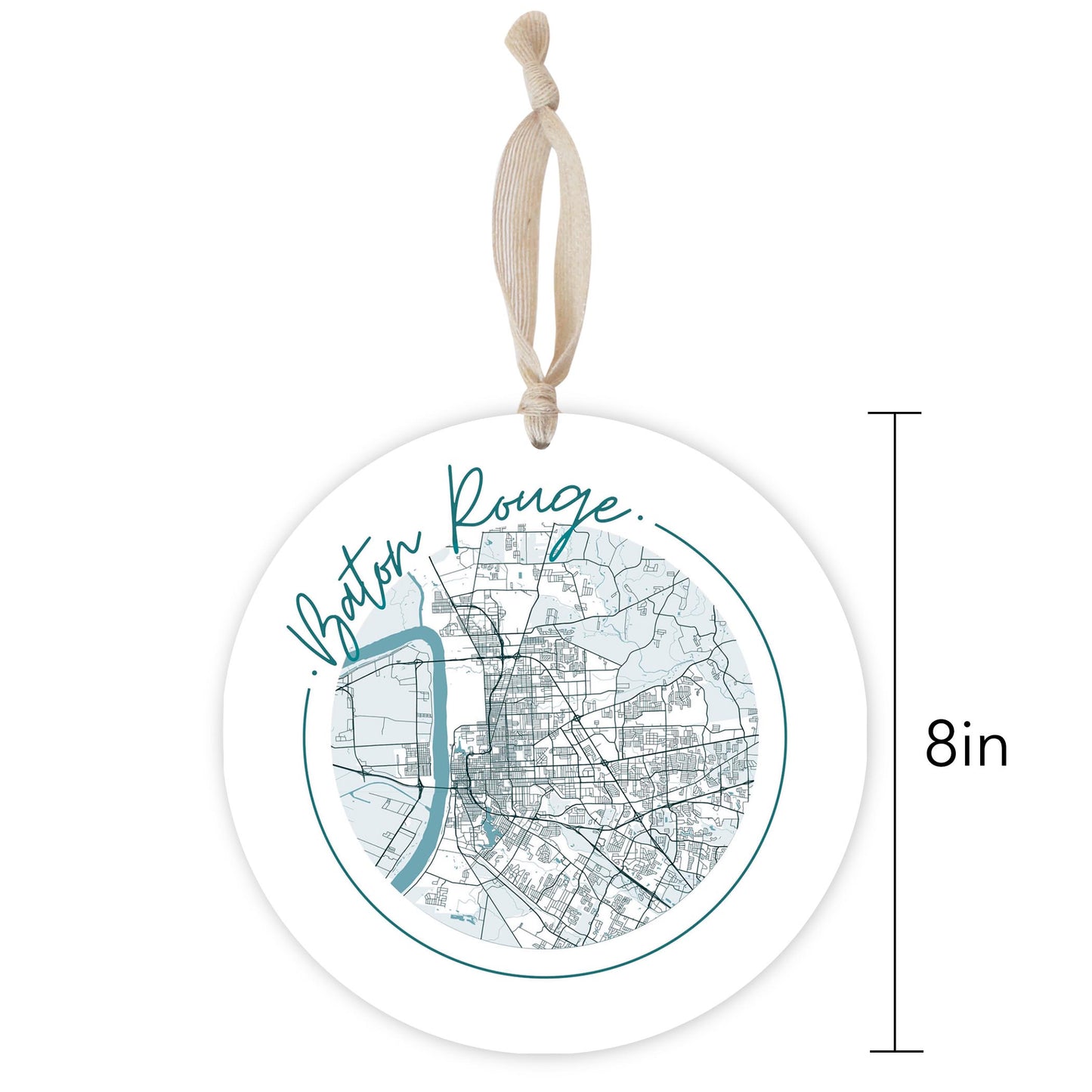 Blue White Baton Rouge Circle Map | Wood Ornament | Eaches | Min 1