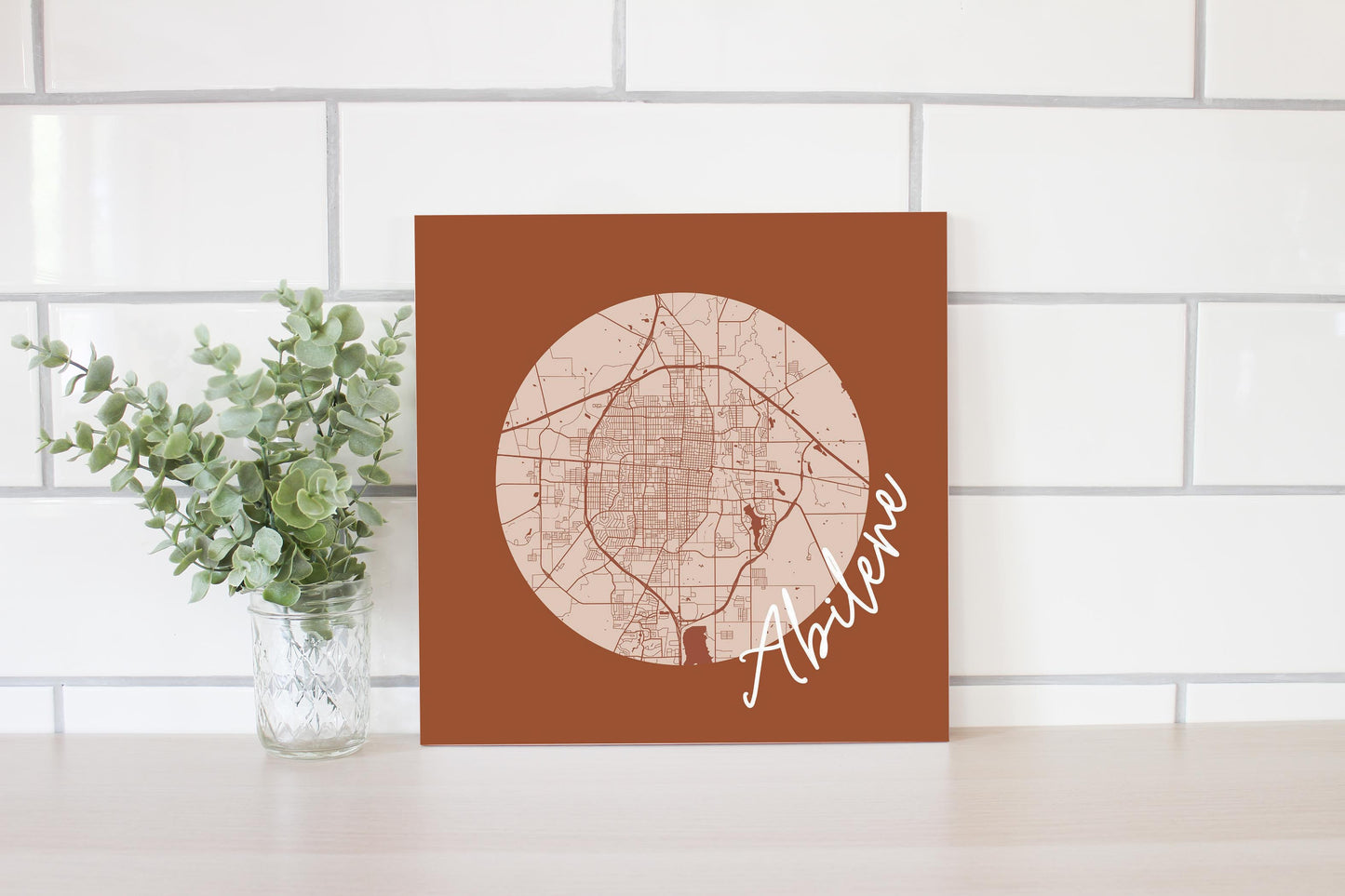 Modern Minimalist Texas Abilene Circle Map | Wood Sign | Eaches | Min 2