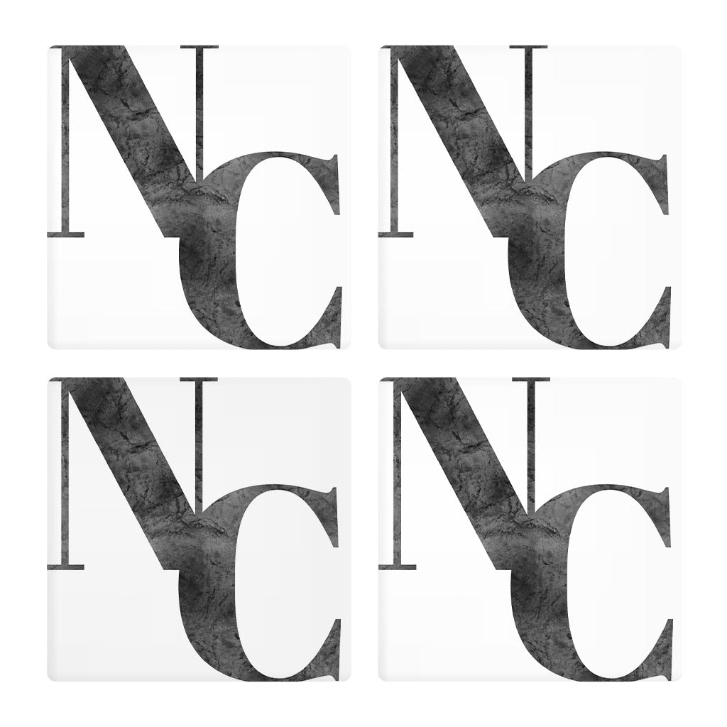 Minimalistic B&W North Carolina White Initials | Absorbent Coasters | Set of 4 | Min 2