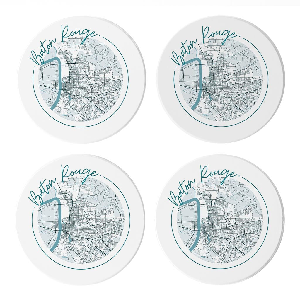 Blue White Baton Rouge Circle Map | Absorbent Coasters | Set of 4 | Min 2