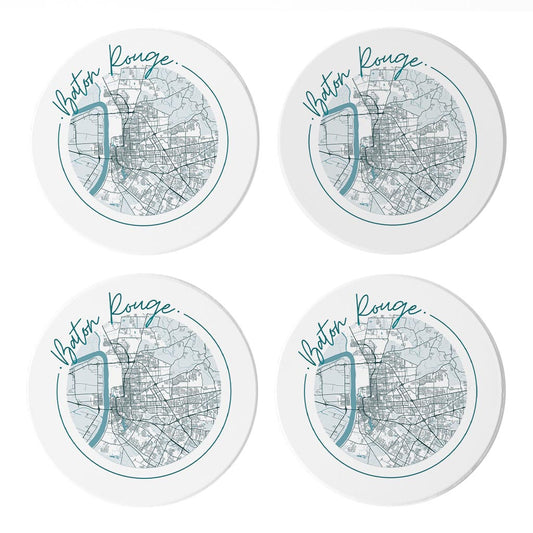 Blue White Baton Rouge Circle Map | Absorbent Coasters | Set of 4 | Min 2