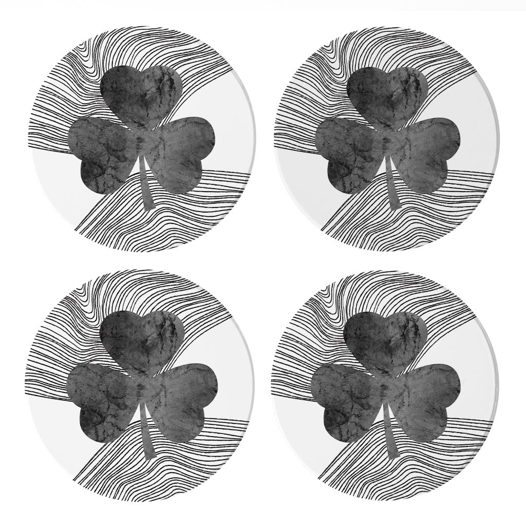 Minimalistic B&W Shamrock Fluid Lines| Absorbent Coasters | Set of 4 | Min 2