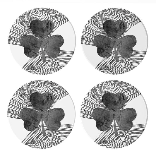 Minimalistic B&W Shamrock Fluid Lines| Absorbent Coasters | Set of 4 | Min 2